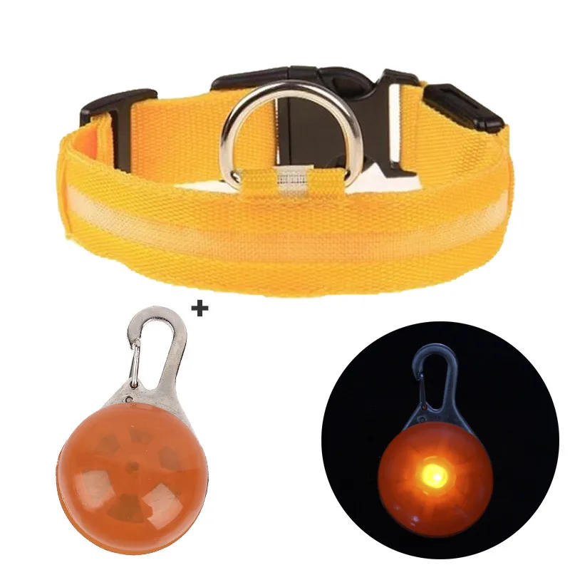 Orange Нейлоновый светодиодный ошейник для кошек, собак, ночное освещение, светится в темноте, ожерелье для собак, светящиеся флуоресцентные ошейники, товары для домашних животных - Цвет: Orange