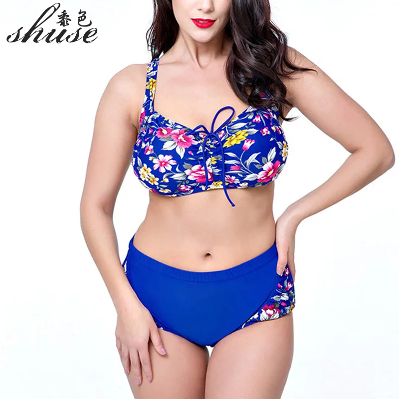 2017 плюс размер женский купальник их двух частей бикини набор пуш ап высокая талия
