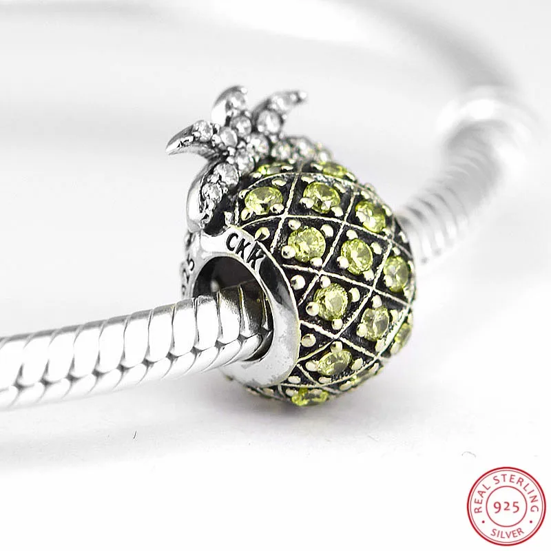 CKK сверкающие бусины разделители из ананаса с желтым CZ DIY Fit PANDORA Charms Серебро 925