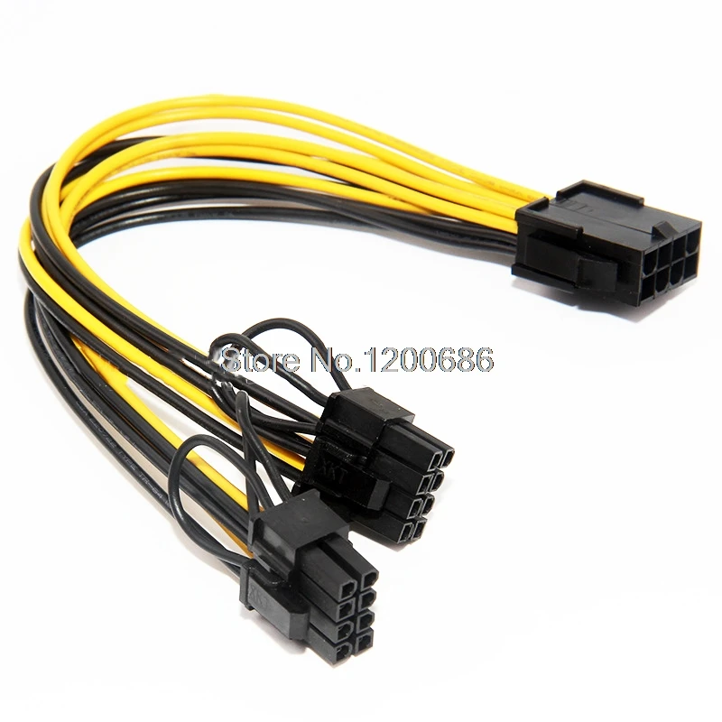

20CM CPU Molex 8 pin to 2 PCI-e 8 (6+2) pin pci express graphics card connectors Power splitters wire harness