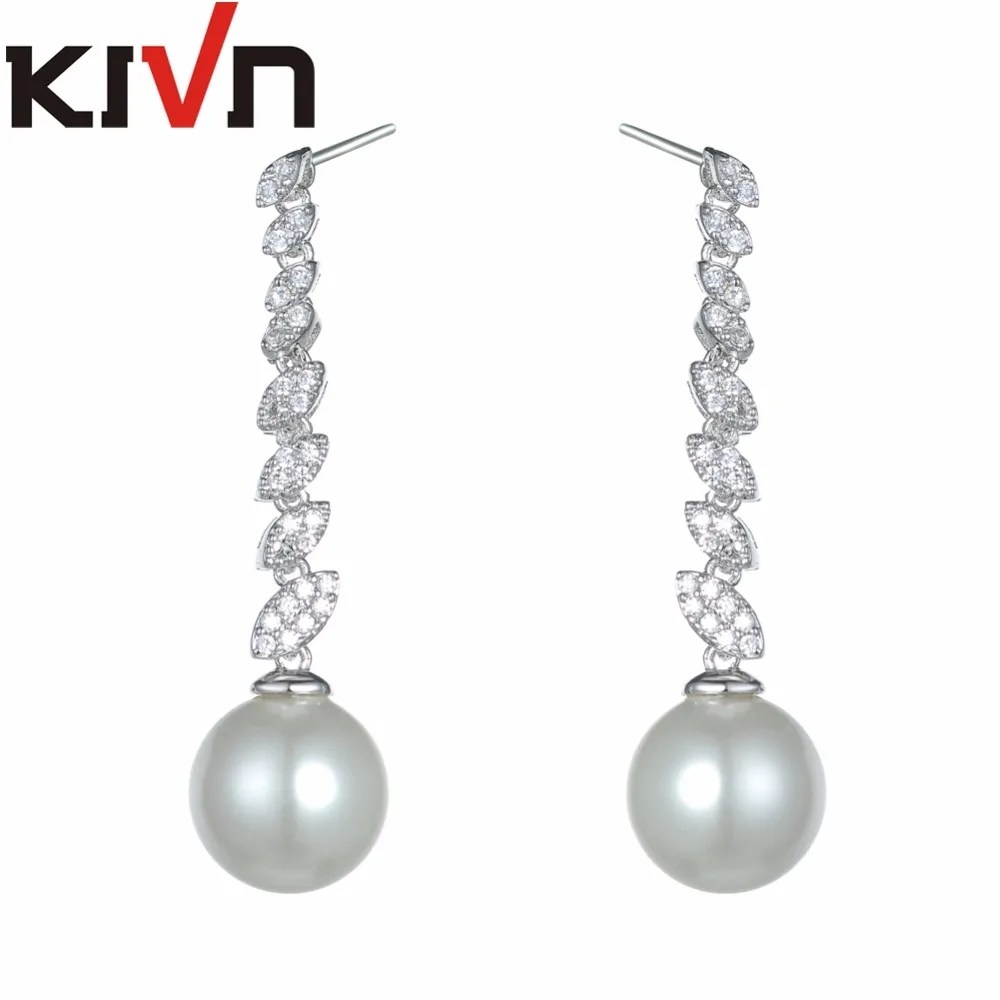 Модные ювелирные изделия KIVN с фианитами свадебные серьги искусственным жемчугом