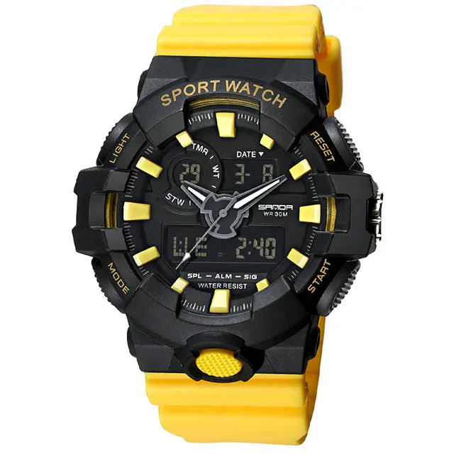 Yellow SANDA, новые модные спортивные женские часы, водонепроницаемые, светодиодный, цифровые часы для женщин, для плавания, дайвинга, наручные часы, Montre Femme - Цвет: Yellow