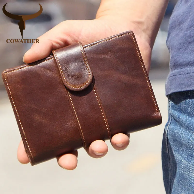 COWATHER 100% top cow genuine leather men wallets 2019 new design wallet high quality oil wax male puse M9119 free shipping | Багаж и