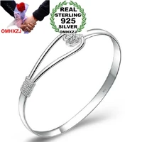 omhxzj wholesale jewelry geometric romantic cherry blossom woman fashion kpop star bangles 925 sterling silver adjustable sz08