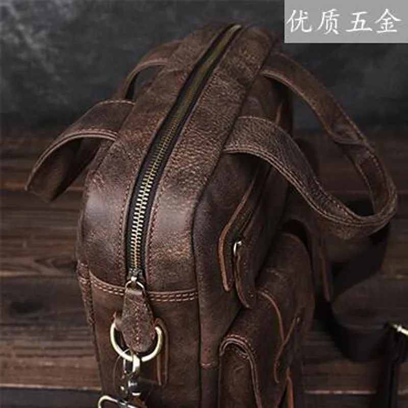 Мужская кожаная сумка мессенджер AETOO с эффектом потертости в стиле ретро ручная