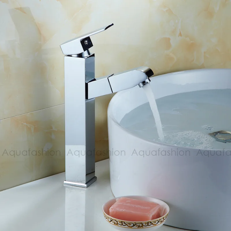 Роскошный полированный хромированный смеситель для ванной комнаты выдвижной