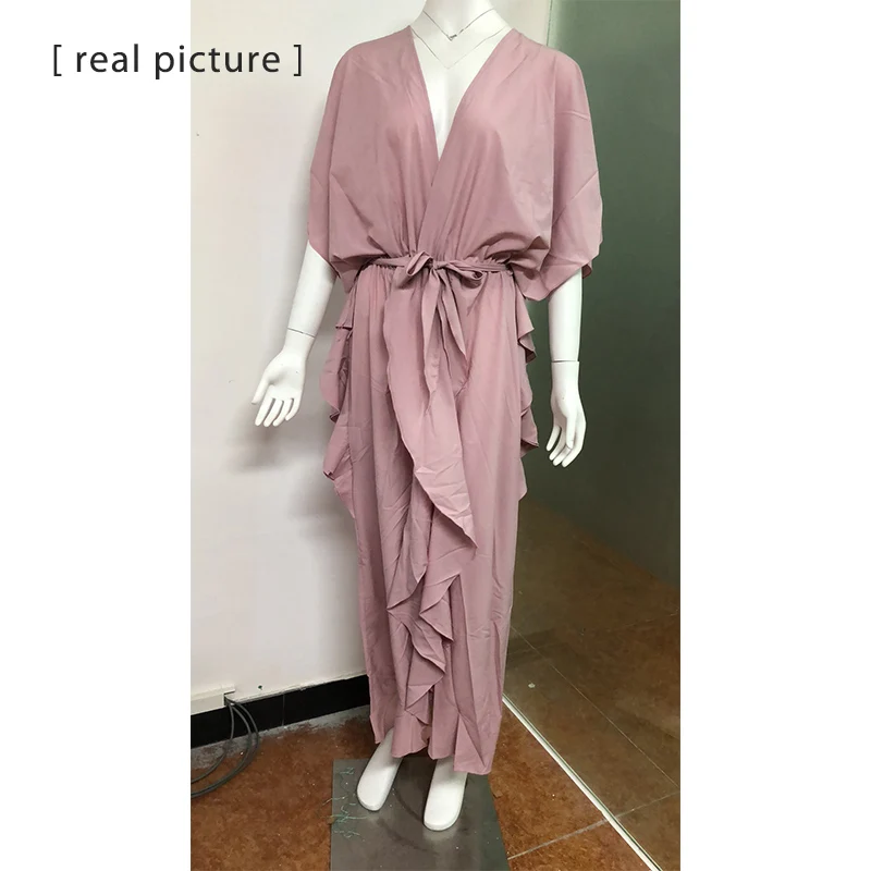 Розовое бохо платье женское лето 2019 желтый плюс размер Макси пляжное с оборками