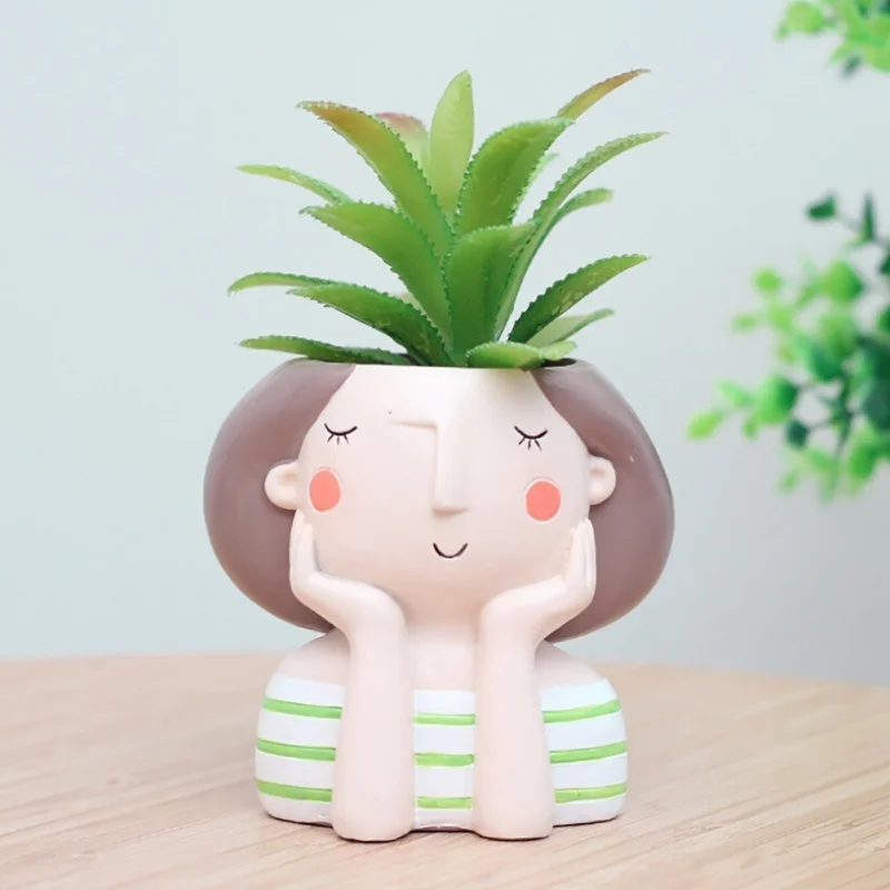 Succulent Plant Pot Cartoon Girl Fleshy Flower Desktop Resin Bonsai Holder DIY Cactus Vase Garden Planters Home Decoration | Дом и сад