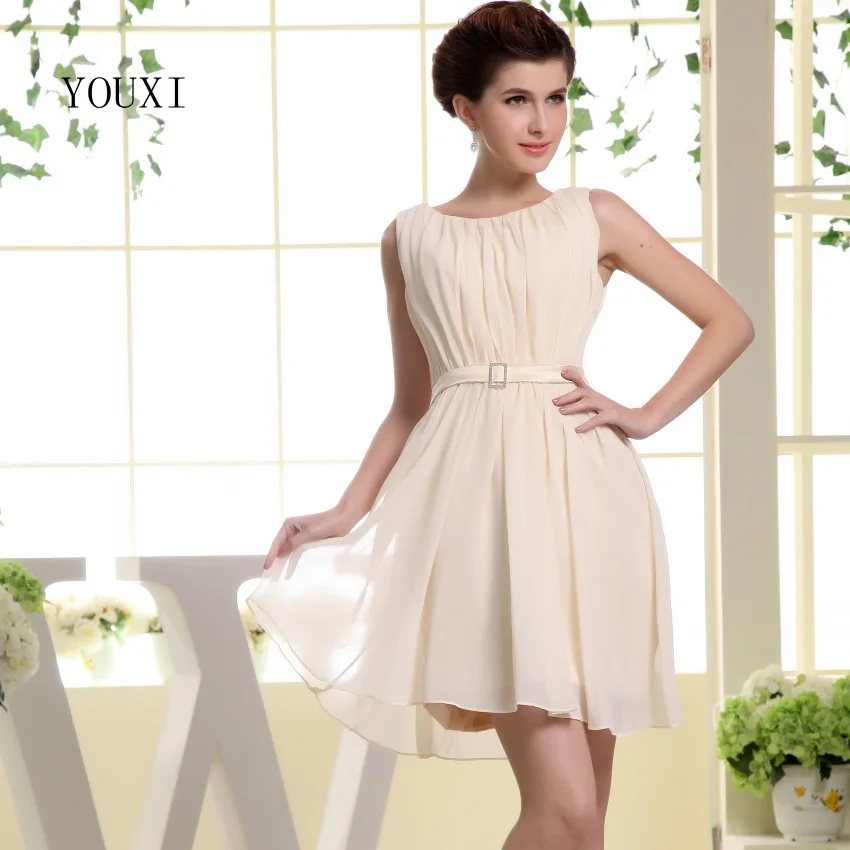 

Sexy Light Champagne Short Prom Dresses 2019 Hot Chiffon Cocktail Party Dress For Women PD111
