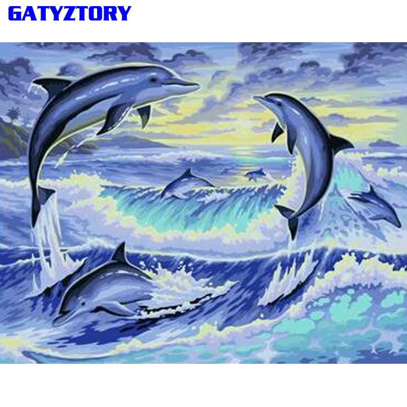 GATYZTORY дельфинов DIY Краска для рисования по номерам ручная краска ed Акриловая на