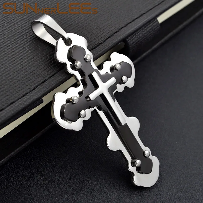 SUNNERLEES Подвеска из нержавеющей стали с крестом Иисуса Христа ожерелье