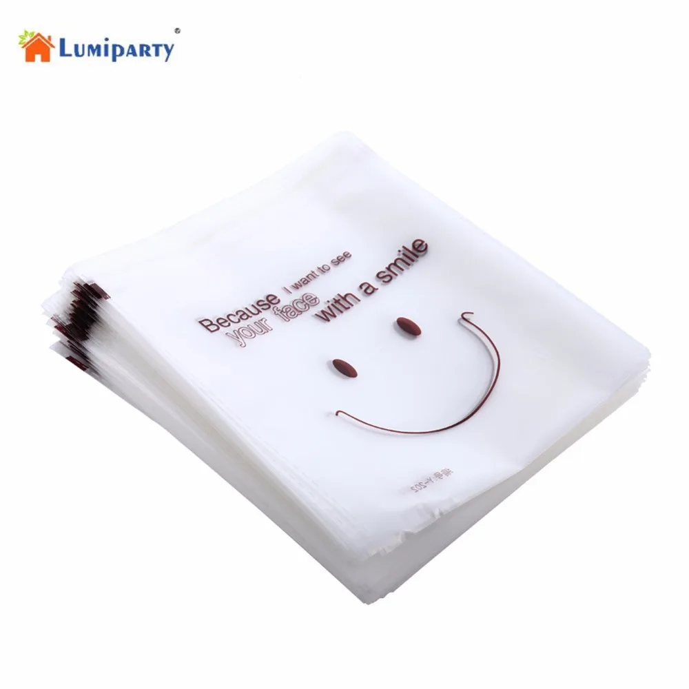 Нет 200 шт милый смайлик упаковочная сумка пищевая посылка самоклеющиеся печенье