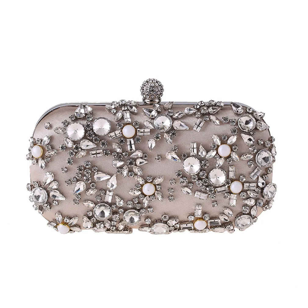 

Elegant Geometric Rhinestone Evening Bag Women'S 2019 Fashion Chain Bags Box Clutches With Party Wedding Shoulder Bags Sliver
