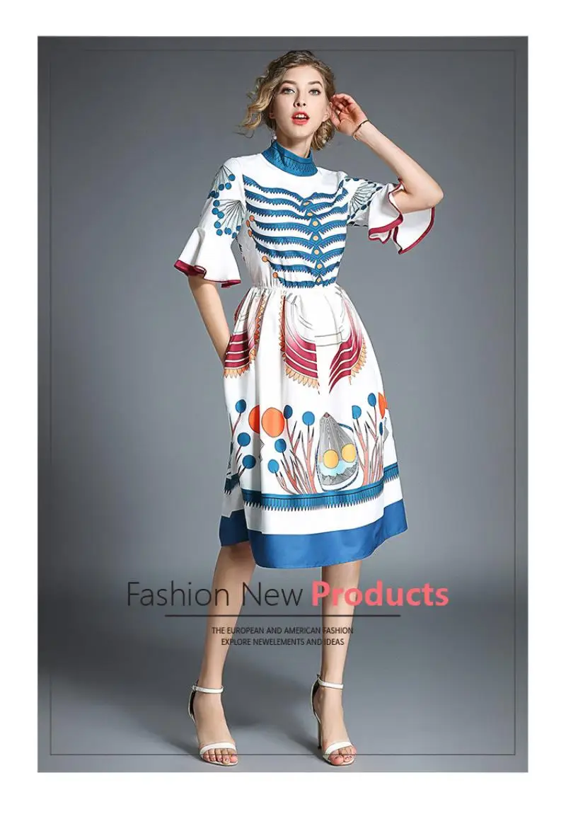 Retro Flower Print Midi Summer Dress Vestidos Playa Verano 2018 Women Party Kawaii Casuales De Mujer | Женская одежда