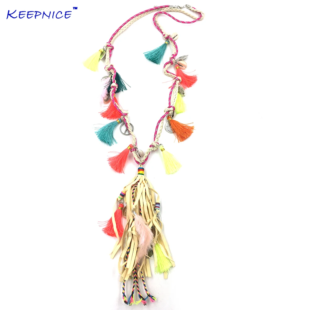 Женское кожаное ожерелье с длинной бахромой и кисточками|ethnic necklace|bohemia necklaceboho chic
