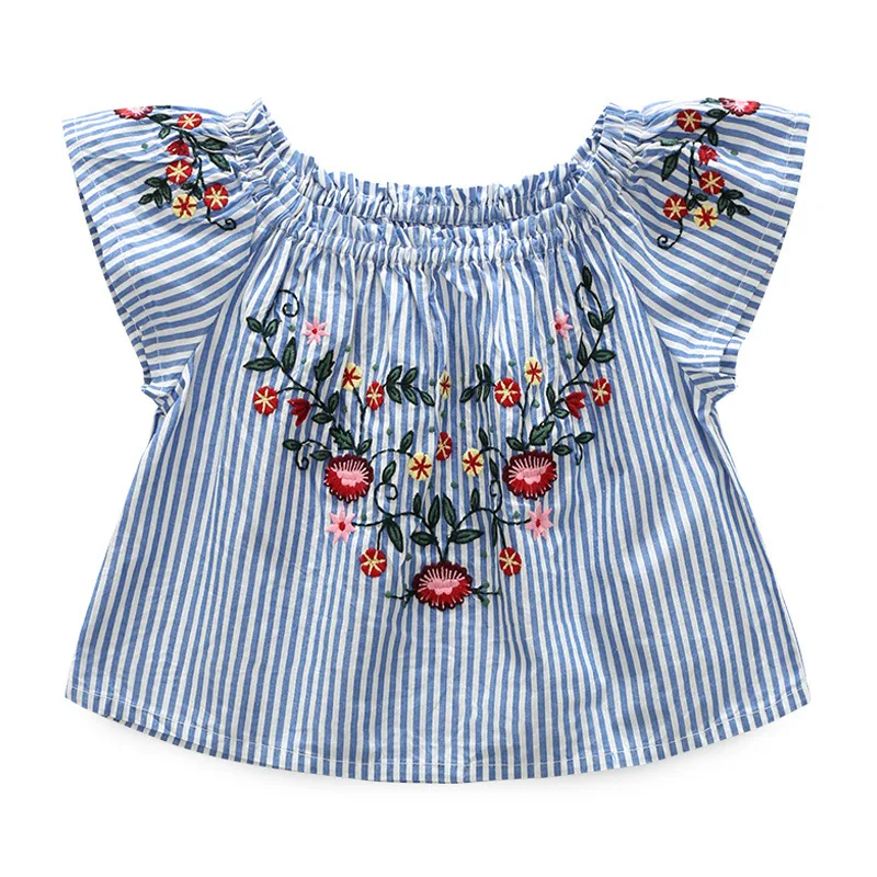 Eaboutique/Летняя модная одежда для девочек Цветочная вышивка в полоску с