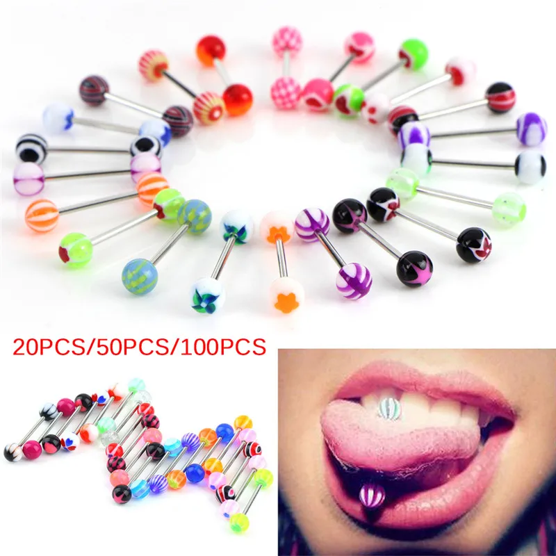 Кольца Tounge 20/50/100 шт./лот разноцветные модные стержни для языка штанга пирсинга