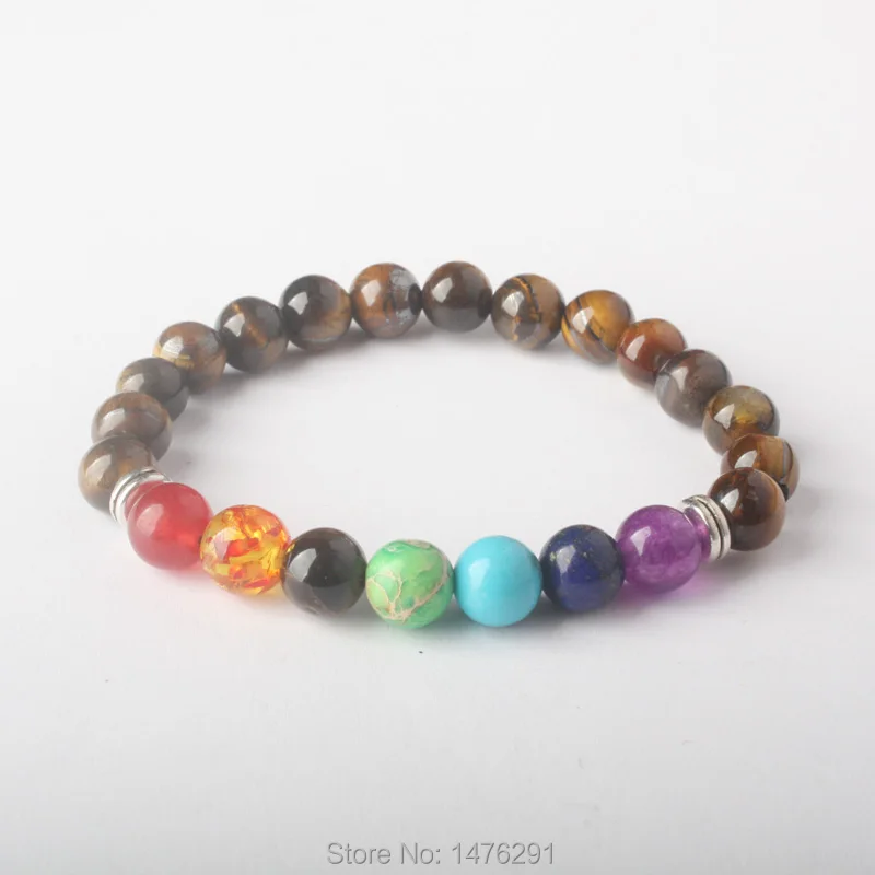 8x8MM Mix 7 Color Bracelets Rose Crystal Volcanic Snowy obsidian Beads Chakra Healing Bracelet For Men Women Prayer Stones 7&quotL |