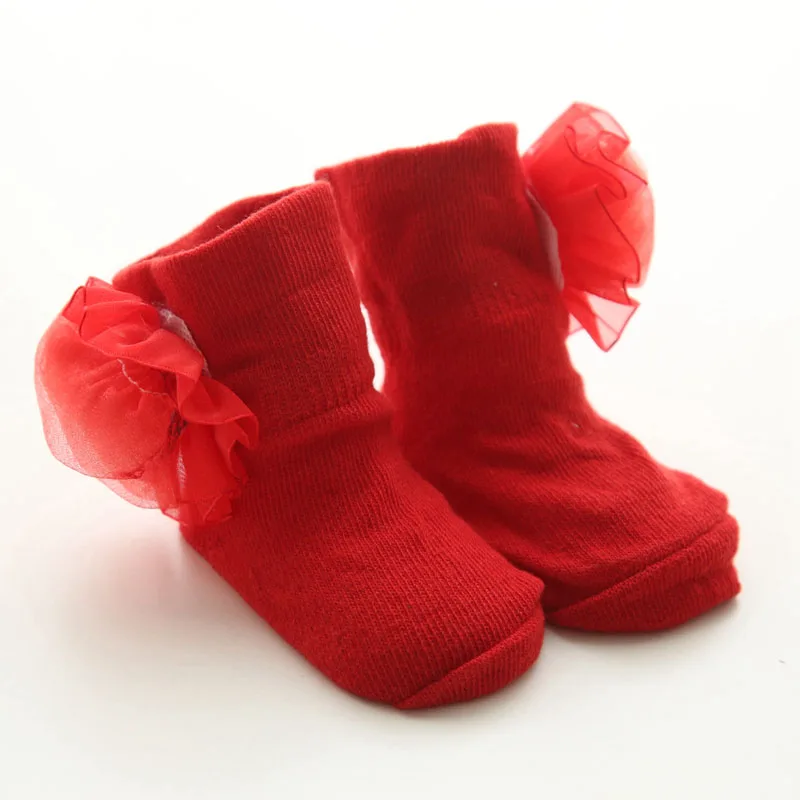 style 2 red Милые кружевные носки принцессы для новорожденных хлопковые носки с большим цветком для малышей теплые носки-тапочки для маленьких девочек recien nacido Sokken - Цвет: style 2 red