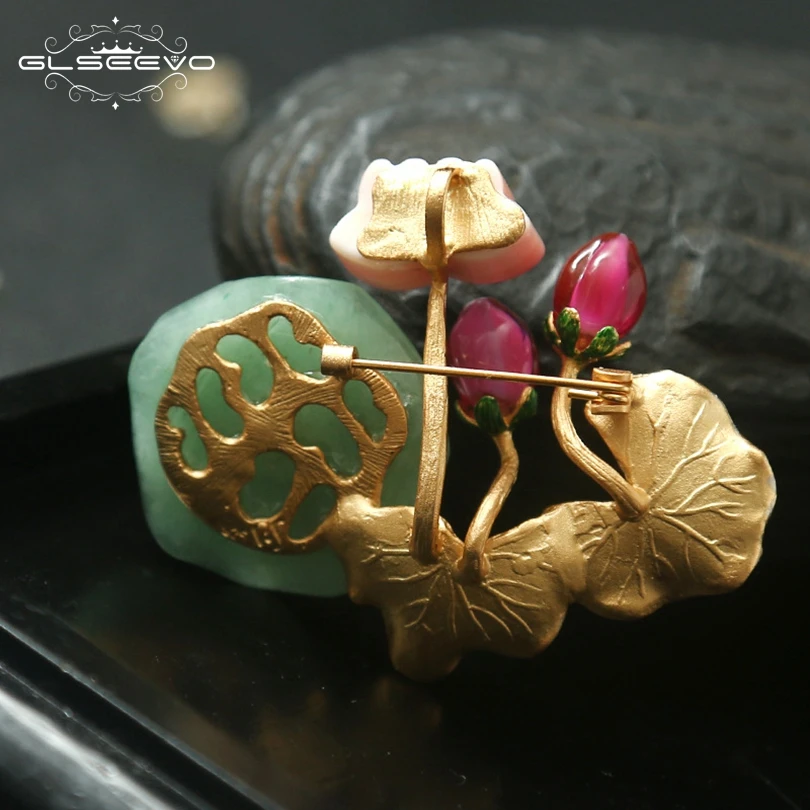 GLSEEVO натуральная Нефритовая жемчужная брошь заколки лист цветок лотоса броши для