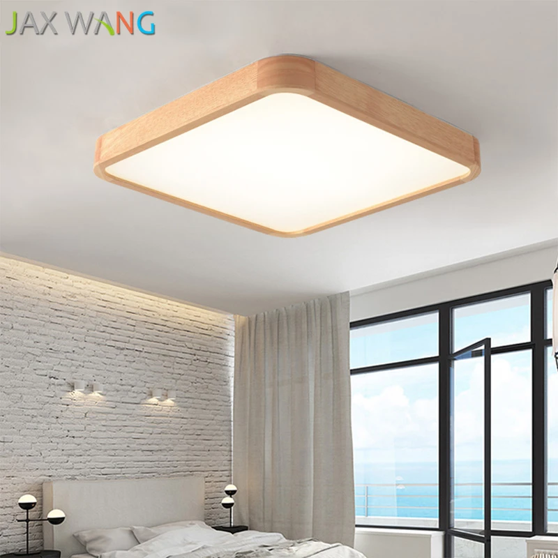 Japanese LED Ceiling Lights Living Room Solid Wood Lamp Simple Bedroom Restaurant Corridor Square Lighting Fixtures | Лампы и