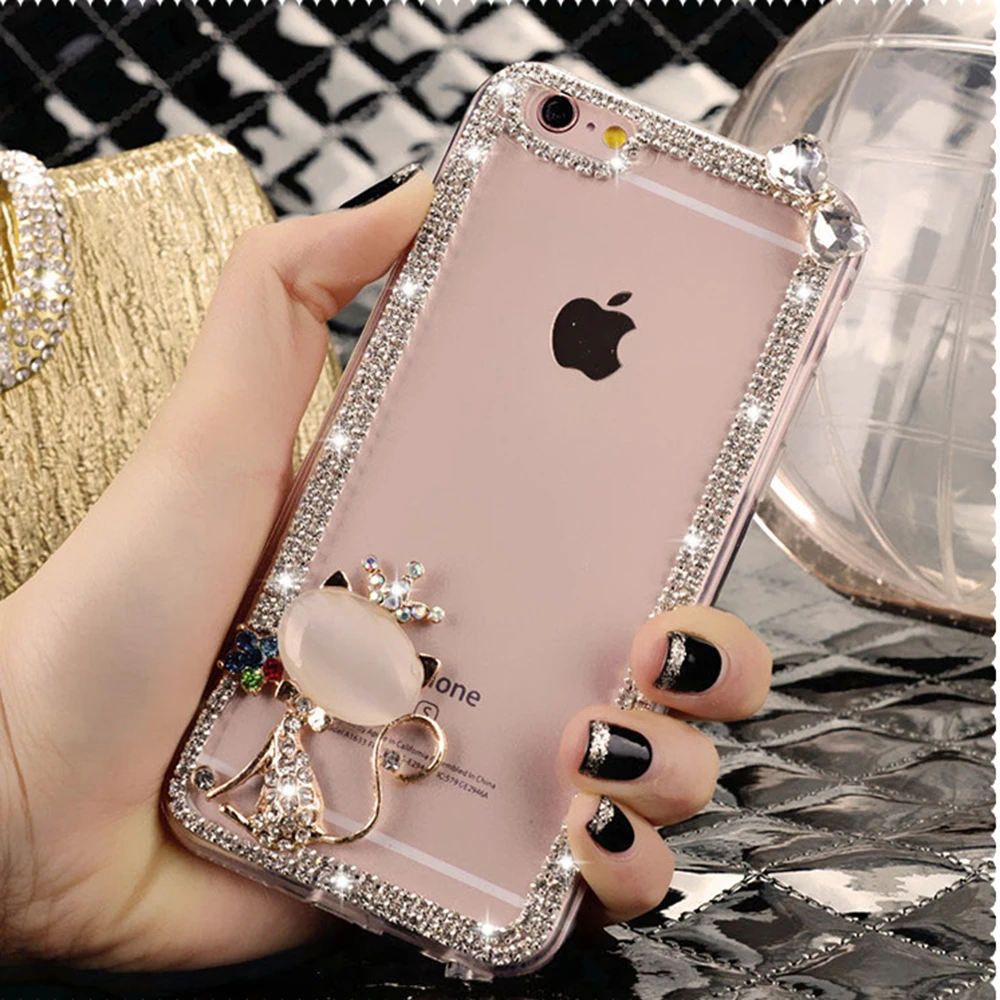 Чехол подставка для телефона iPhone 7 8 6S Plus XS Max XR X Diamond TPU чехол Samsung Galaxy J6 J8 2018 A70 A50 A60 A40