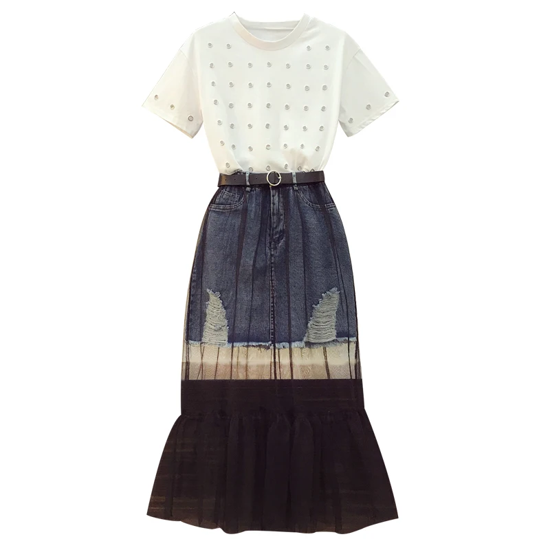 Фото The new spring and summer 2018 social suit female hollow out tangerine T-shirt fashion stitching skirt two pieces set Женская одежда The new spring and summer 2018 social suit female hollow out tangerine T-shirt fashion stitching skirt two pieces set Женская одежда