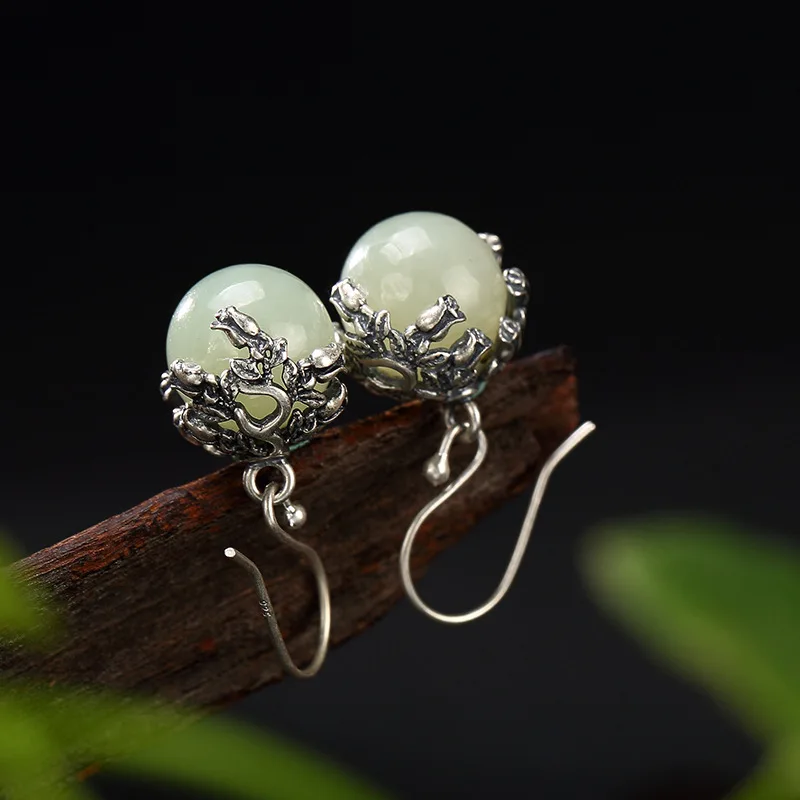 Natural Hetian Jade White Round Pearl Inlay To Restore Ancient Ways Ms High-grade Pendant Earrings Wholesale | Украшения и