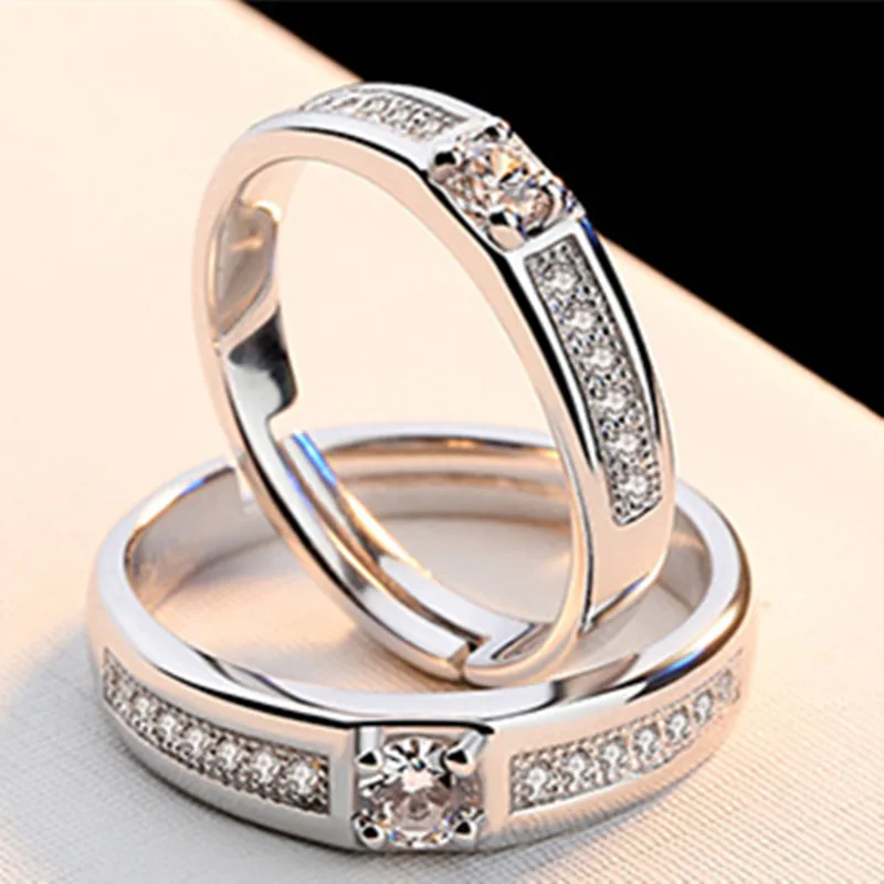 Rhinestone Lovers Ring Fashion Simple Opening Adjustable Zircon Couple Jewelry Engagement Rings Birthday Gift | Украшения и