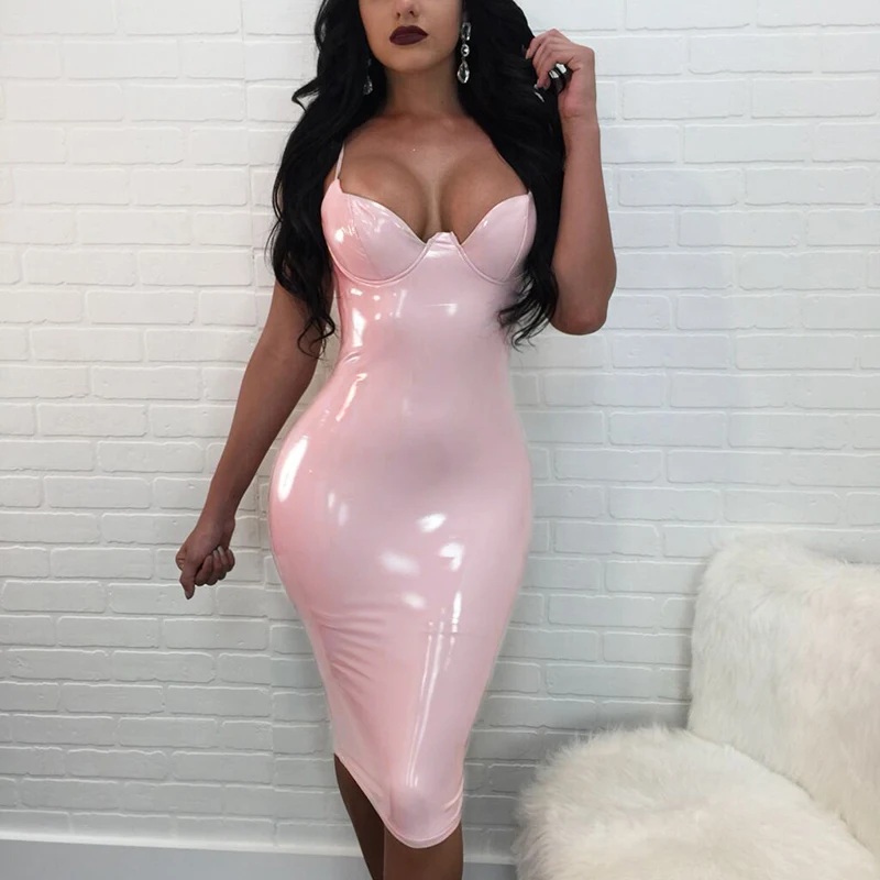 Женские платья Wet Look v образным вырезом на молнии Сплит ночной клуб Bodycon Карандаш