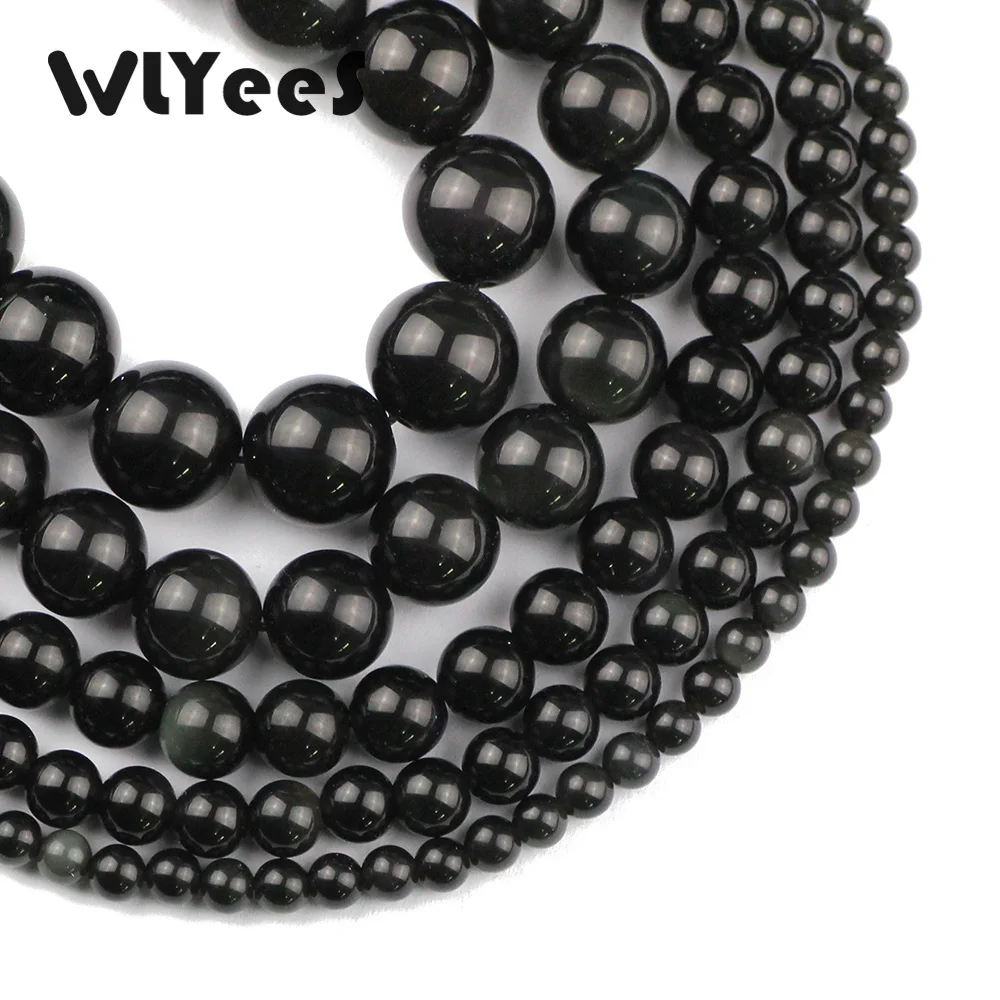 WLYeeS заводская цена черный обсидиановый камень натуральный 4 12 мм круглые