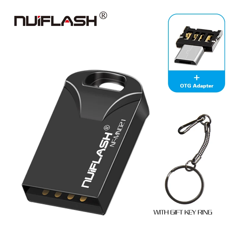 gray-otg Nuiflash usb флеш-накопитель, 64 ГБ, металлический USB 2,0, серебристая флешка, 4 ГБ, 8 ГБ, 16 ГБ, 32 ГБ, u-диск, флешка, 128 ГБ, флешка, ключ - Цвет: gray-otg