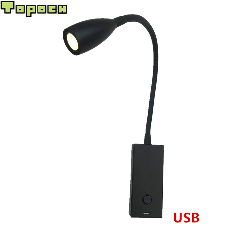 Topoch 5V 2A USB светодиодный Лампы для чтения на переключатель включения/выключения 3