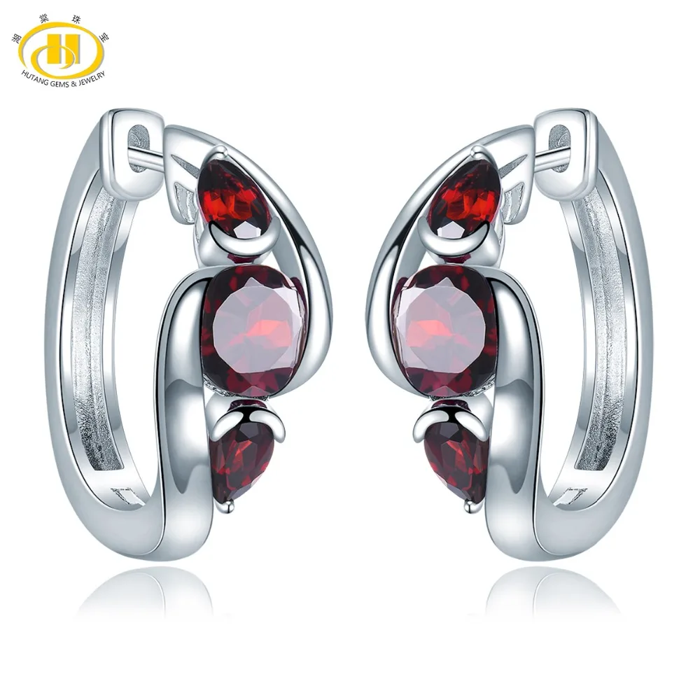 Hutang 2.85ct натуральный гранат женские серьги-кольца серебро 925 пробы красный