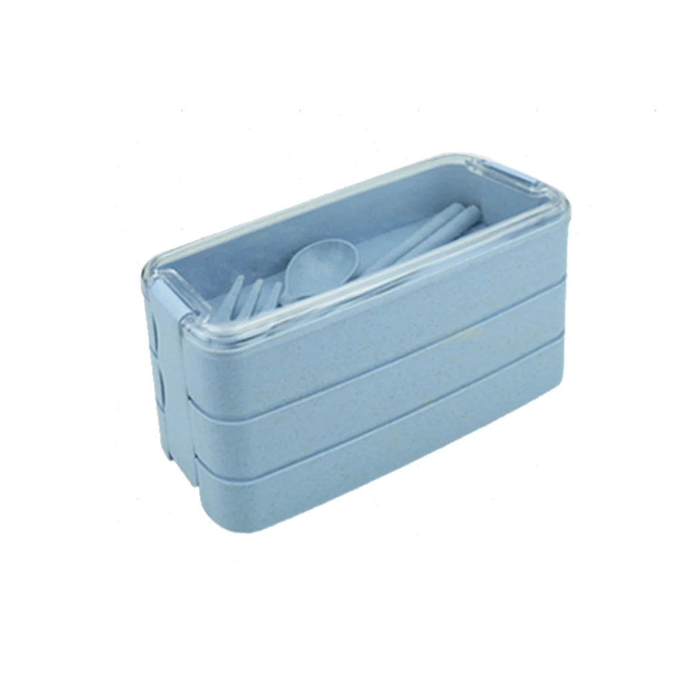 Хранение еды три слоя палочки для Пшеничная солома с ложкой столовая вилка Ланч