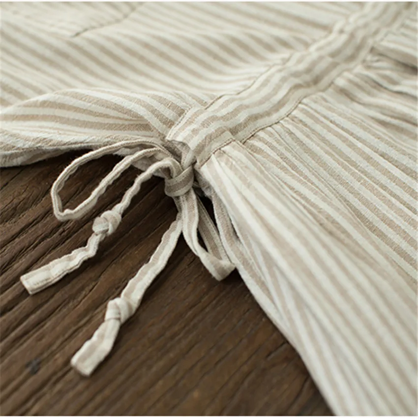 Новинка весны 2018 винтажные платья в полоску плюс хлопковое и льняное платье с