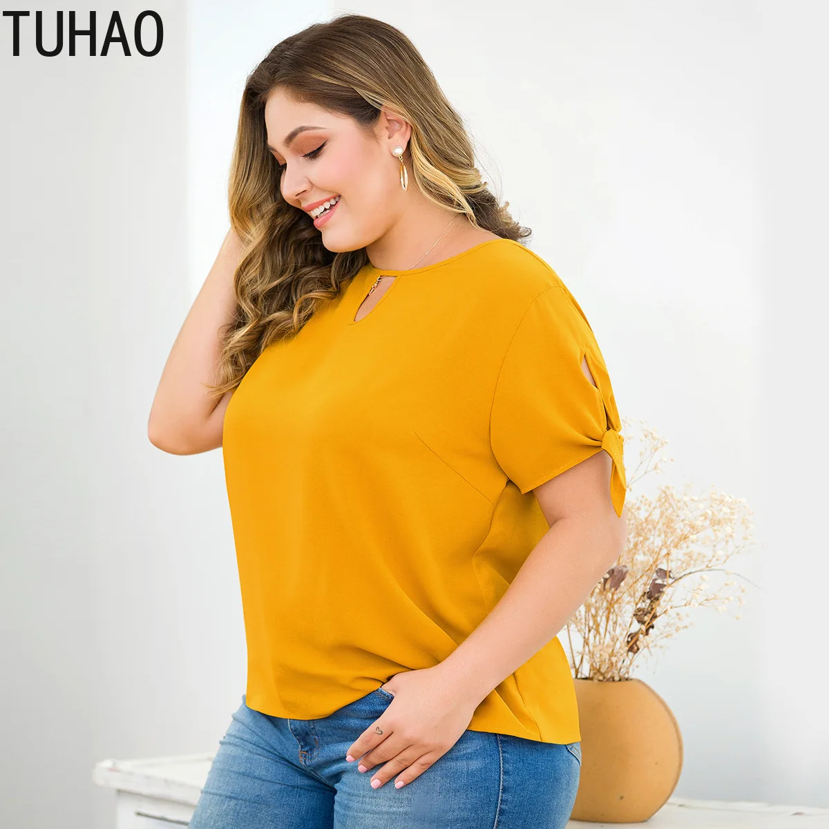 TUHAO летние женские оранжевые блузки для офиса, рубашки размера плюс 4XL 3XL, свободные женские блузки большого размера, Рубашки, Топы LZ54