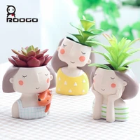 roogo cute girl flower pots planters for succulents small plant pot for home garden decoration accessories mini bonsai pot