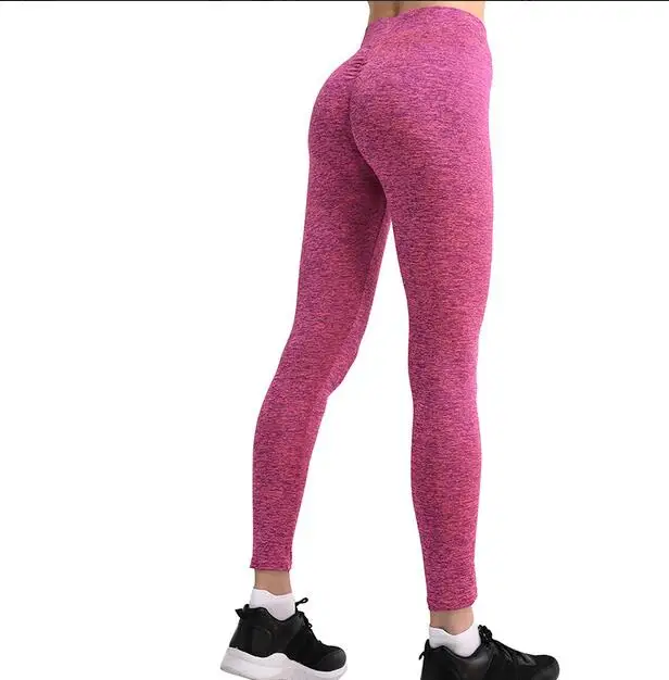 Rose Red CHRLEISURE Йога Бесшовные Леггинсы Спортивные Для женщин колготки для занятий фитнесом, спортом Фитнес пуш-ап леггинсы Для женщин V Высокая Талия штаны для йоги - Цвет: Rose Red