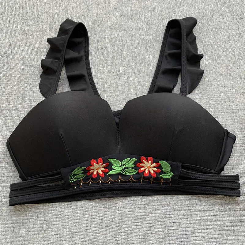 2019 пикантные черные сапоги Вышитые рюшами Strappy Biquini микро ванный комплект