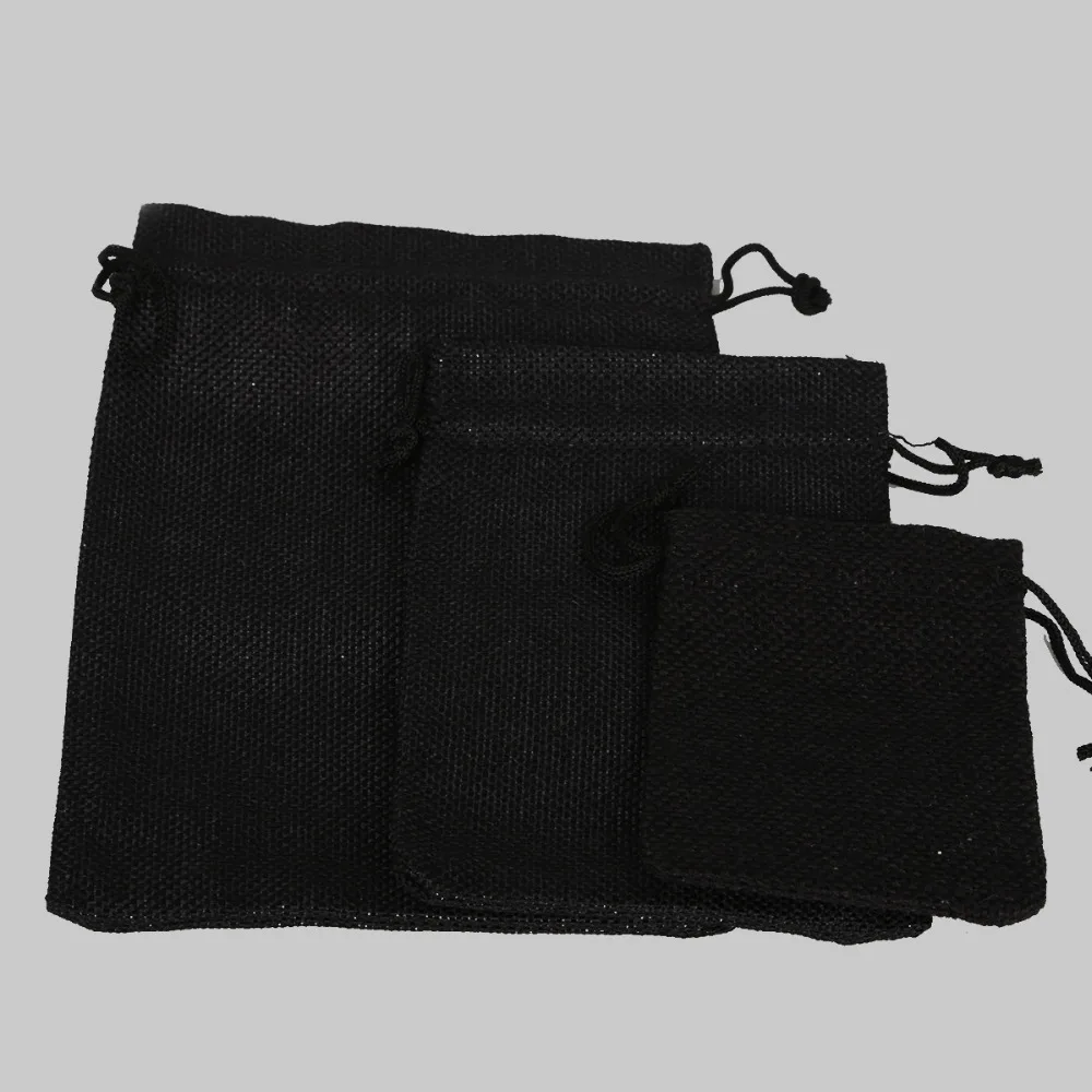 5 шт./лот декоративные сумки черного цвета льняные хлопковые мешки на шнурке