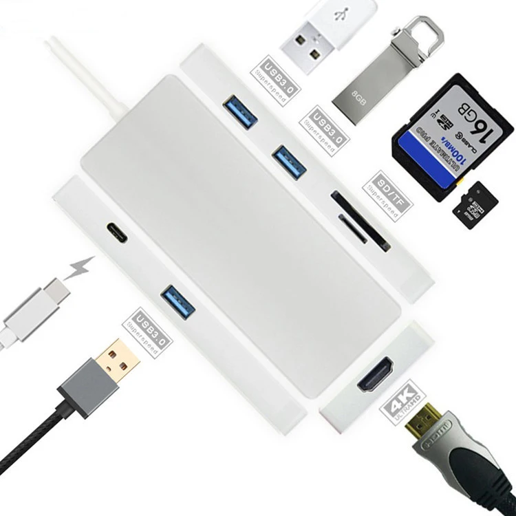 

High Speed 3.0 USB Type C Hub USB C 7 in 1 Combo Hub with Charging Port for Macbook 12 Inch Card Reader