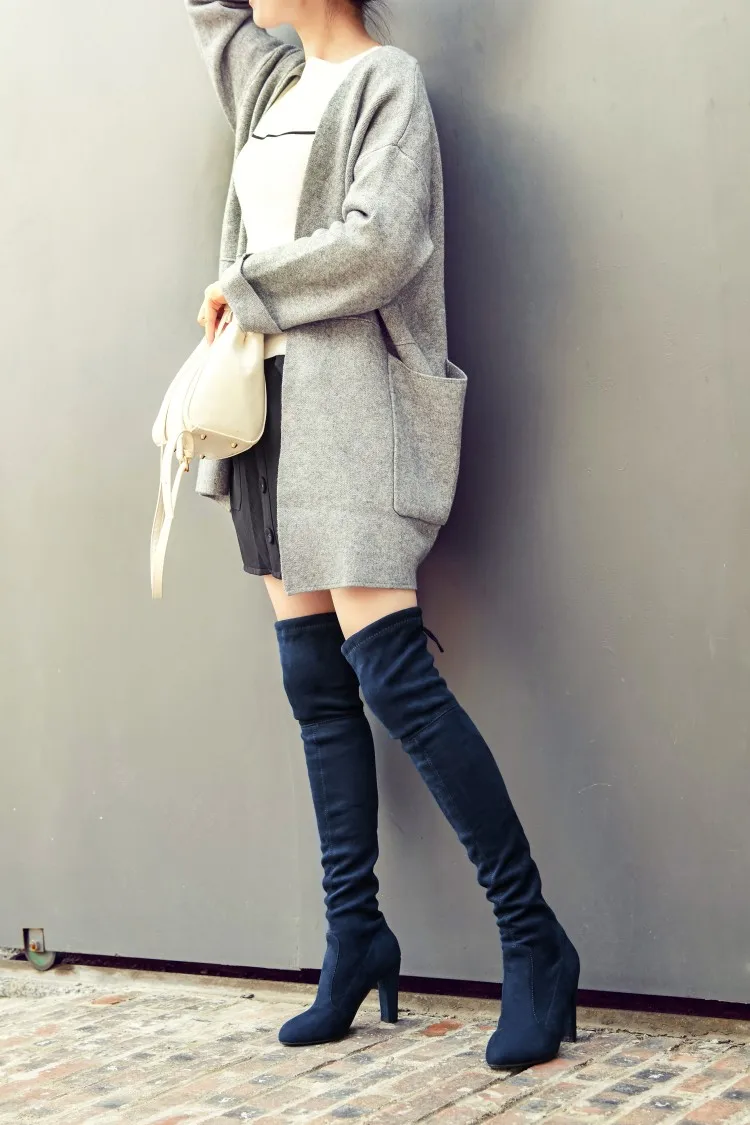 2016 Новая Мода Замши Круглый Toe Зашнуровать Молния Супер высокие Каблуки Над