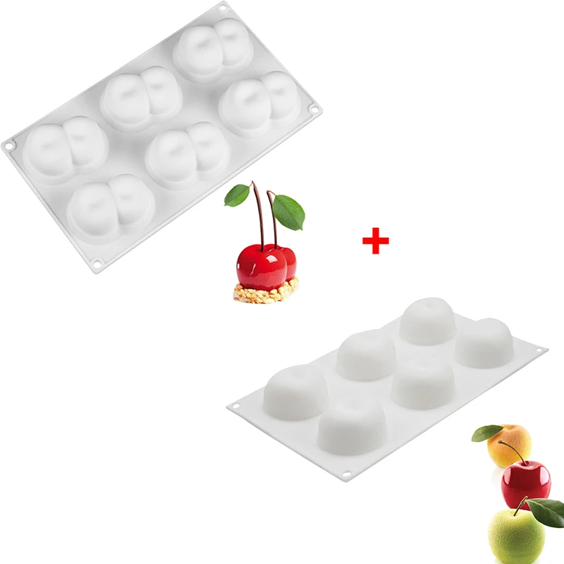 Apple and Cherry 3D силиконовая форма для торта в форме фруктов, форма для мусса, десерта, форма для яблока, лимона, груши, печенья, шоколада, формы для выпечки, сделай сам, противень для выпечки - Цвет: Apple and Cherry