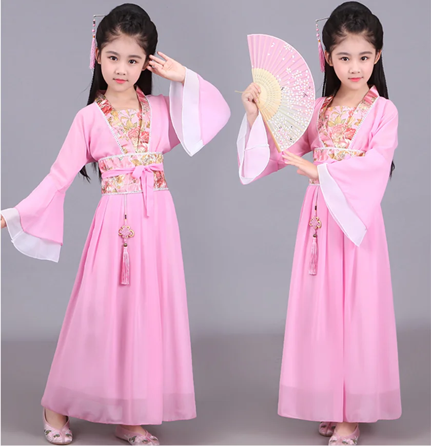 Children Performance Clothing Hanfu Dance Fairy Yellow White Red Lavender Blue Pink Girl Dress Halloween Costume for Girls | Детская