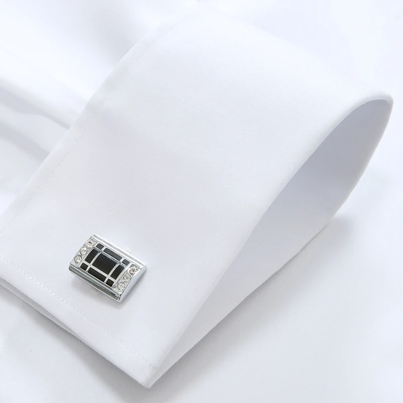 Men Shirt Cufflinks French Cuff Mens Dress Shirts Long Sleeve Slim Fit Fashion Brand Clothes Camisa Social High Quality | Мужская одежда