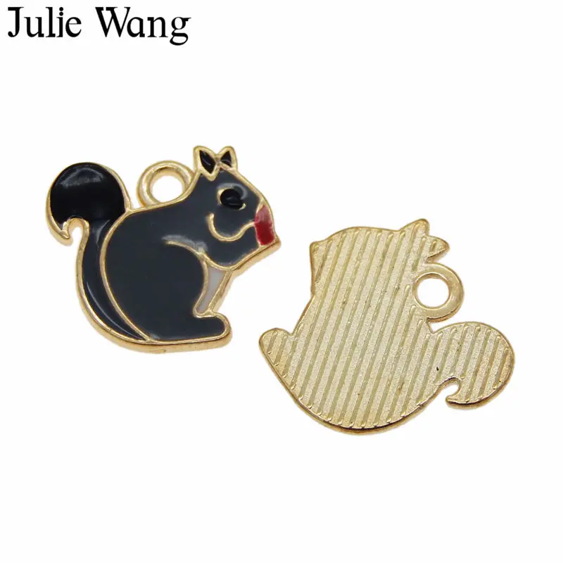 Julie Wang 6 шт. сплав эмаль белка Золотая основа амулеты для животных ожерелье с