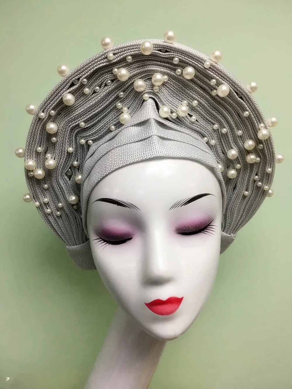 Африканская Женская шаль ASO OKE авто-геле для вечерние горячая Распродажа нигерийская Кружевная повязка на голову красная кружвная ткань 1 шт./лот