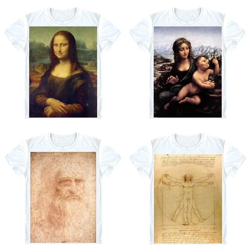 Футболки с Леонардо да Винчи рубашки коротким рукавом картина маслом Мона Лиза