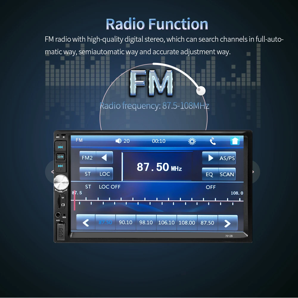 Radio 2 Din General Car Models 7'' LCD Touch Screen Car Radio Player Bluetooth Car Audio Support Rear View Camera 7012B